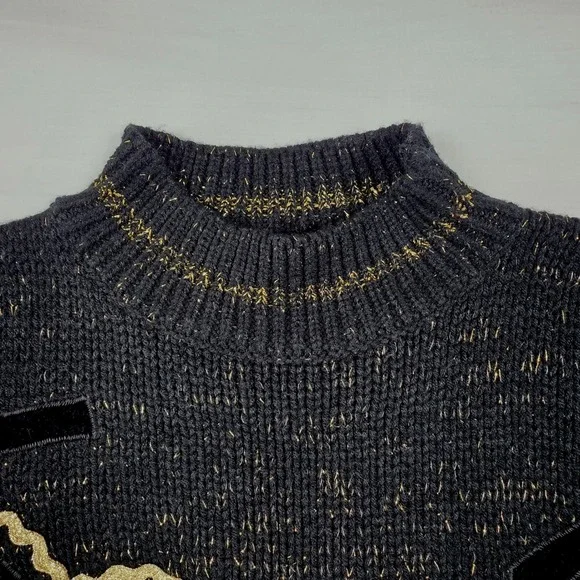 Vintage 80s Celestial Gold Sparkle Star Velvet Patch Mock Neck Sweater Womens L‎ - Picture 10 of 16